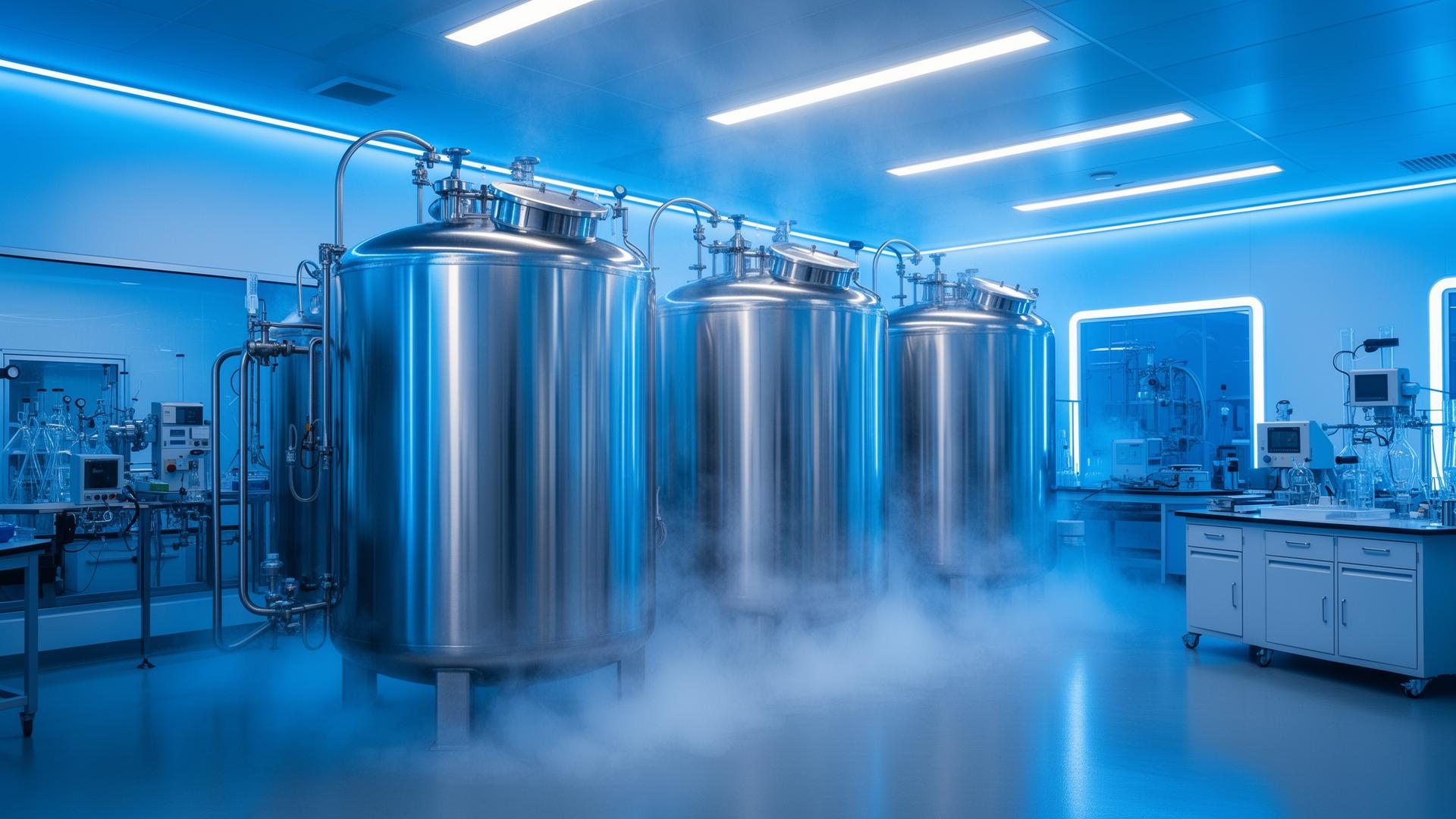 Tanques criogênicos em laboratório moderno
